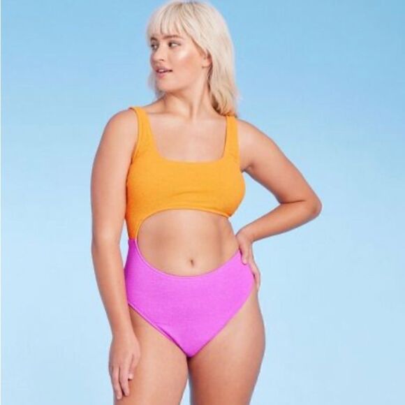 Wild Fable Women's One Piece Cut Out Orange and Pink NWOT Size XL - Picture 4 of 5